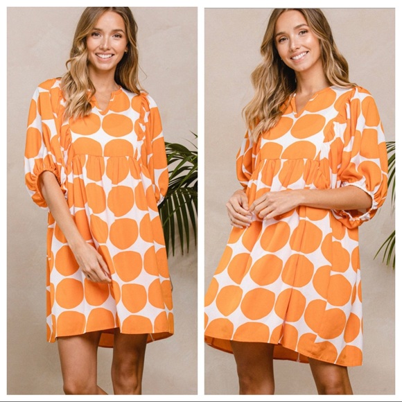 #12 Boho Large Polka Dot Print Quarter Sleeve Swing Dress - Picture 3 of 5